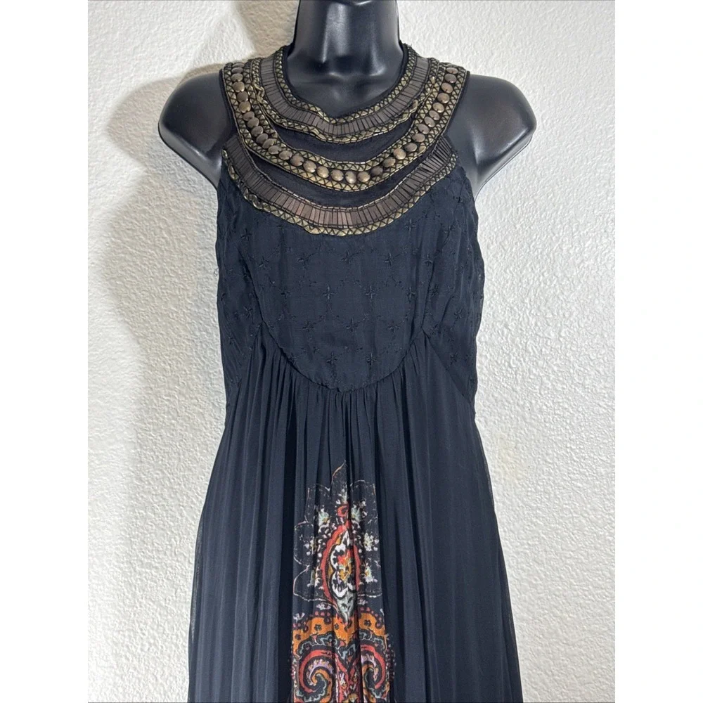 Free People Demeter Black Dress 4 Metal Beaded Boho Maxi Gown Whimsygoth $400 😍